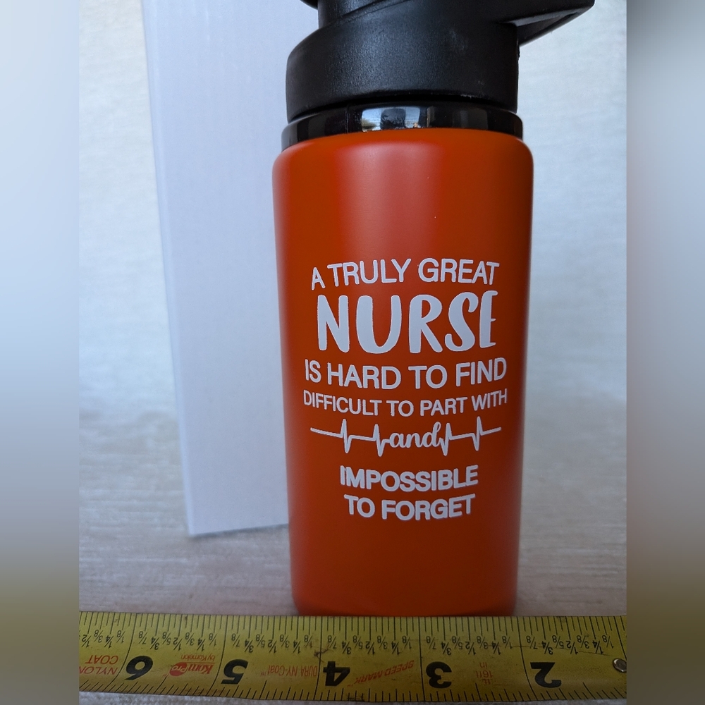 Metal Water Bottle 16oz Pink Nurse Themed Orange Flip Lid Never Used